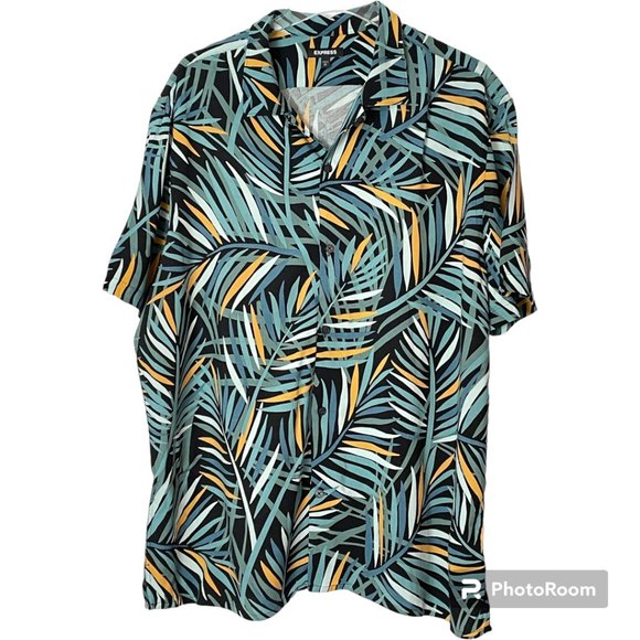 Express Shirts Express Mens Shirt Short Sleeve Xl Black Green